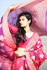 'Ruhani' Blue-Grey Pure Resham Cotton Banarasi Handloom Saree